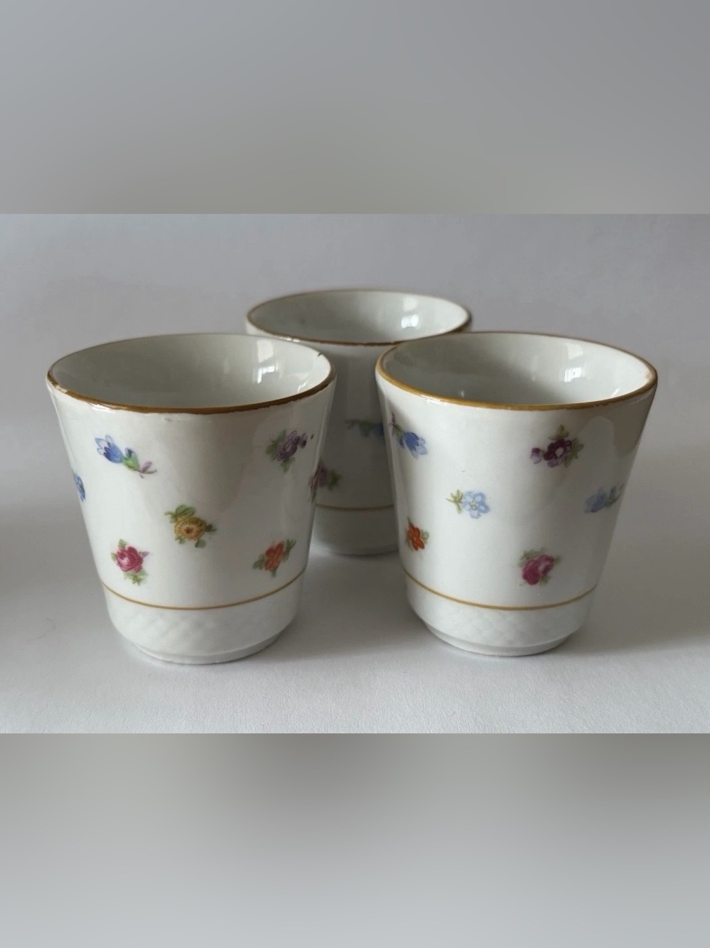 Vintage Lot of 3 Bavaria Schumann Egg Cups Petite Flowers Gold Trim 2”